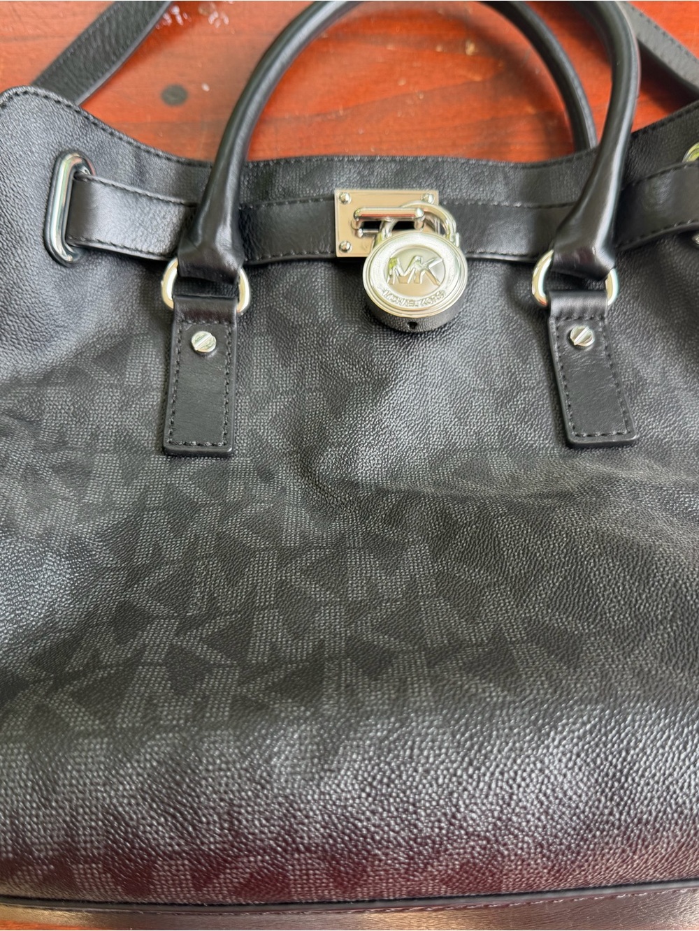 Authentic Michael Kors Hamilton Large Satchel - Black Monogram Saffiano Leather